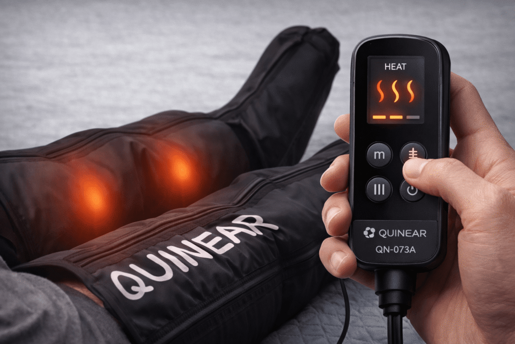 Quinear leg massager compression boots in use seated position

