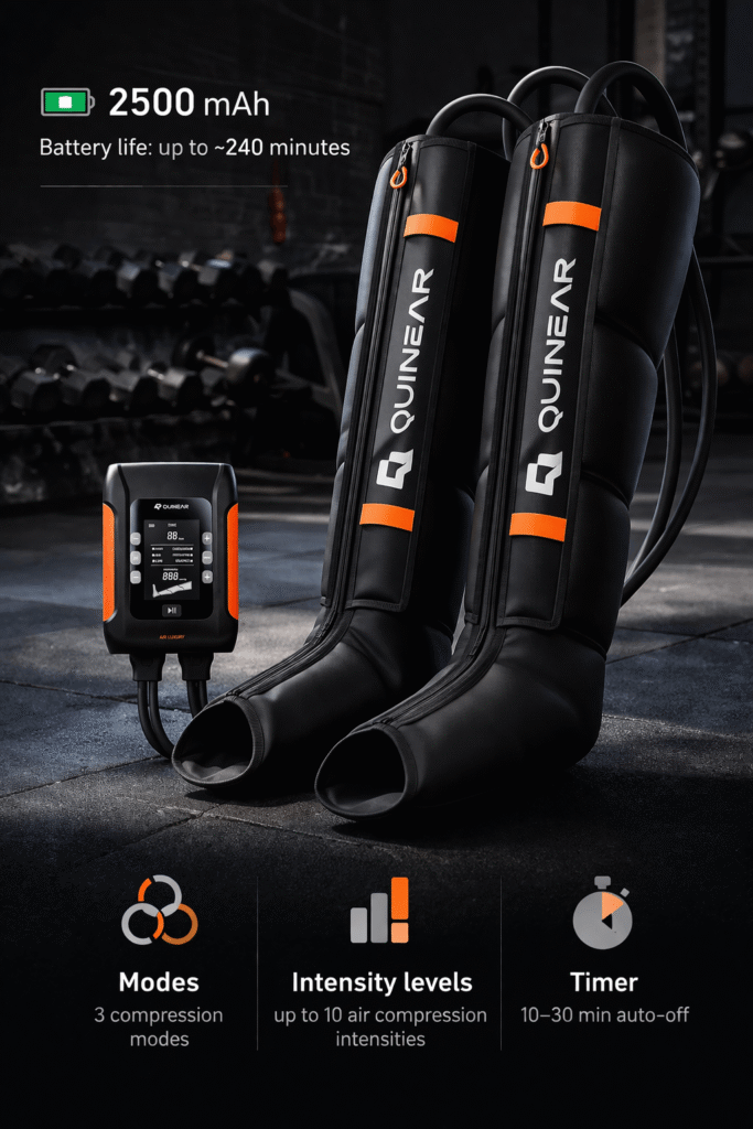 QUINEAR Professional Leg Recovery System, Cordless Air Compression Boots with Sequential Compression
