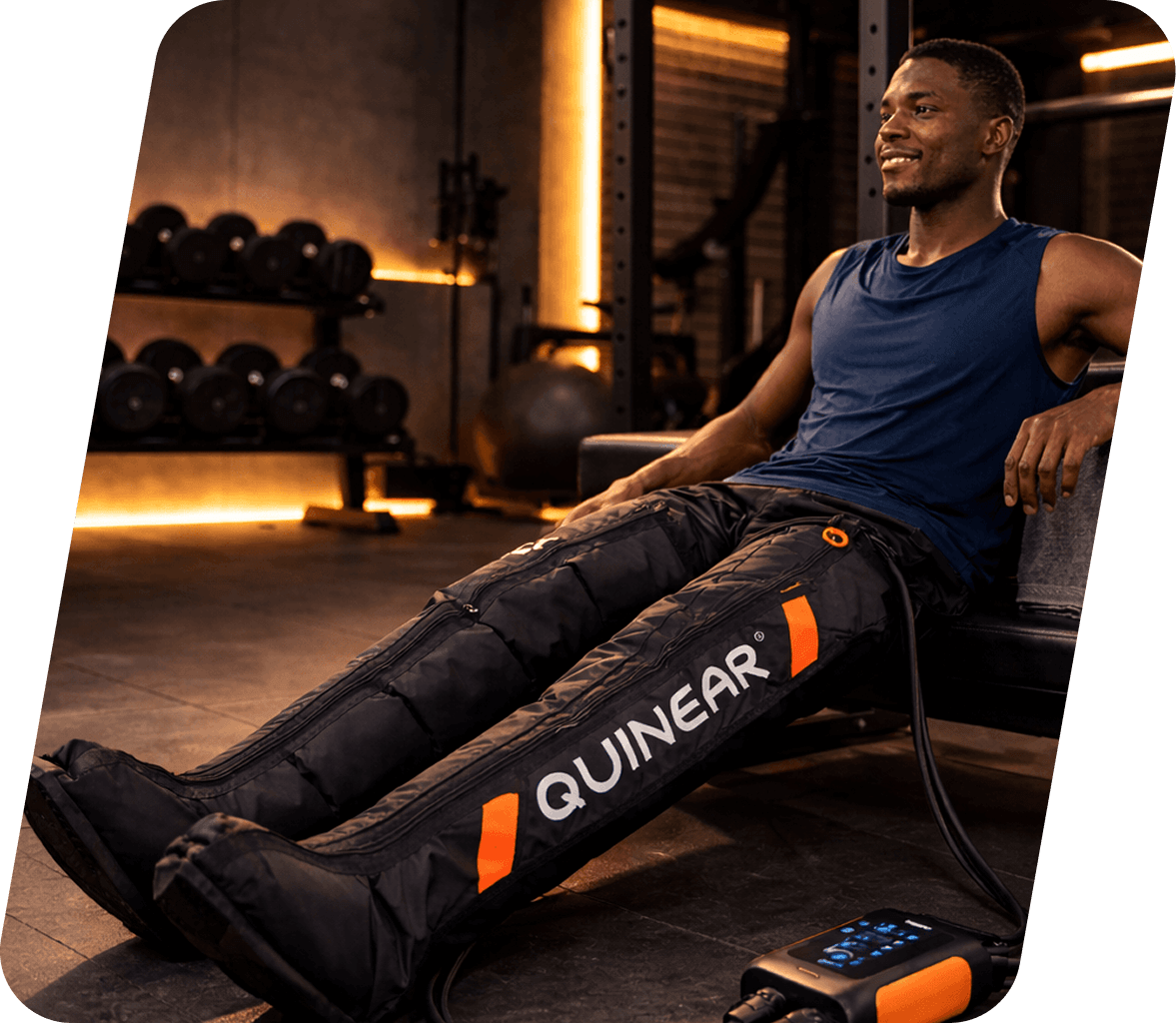 Quinear 3-in-1 leg massager used for muscle recovery after workout