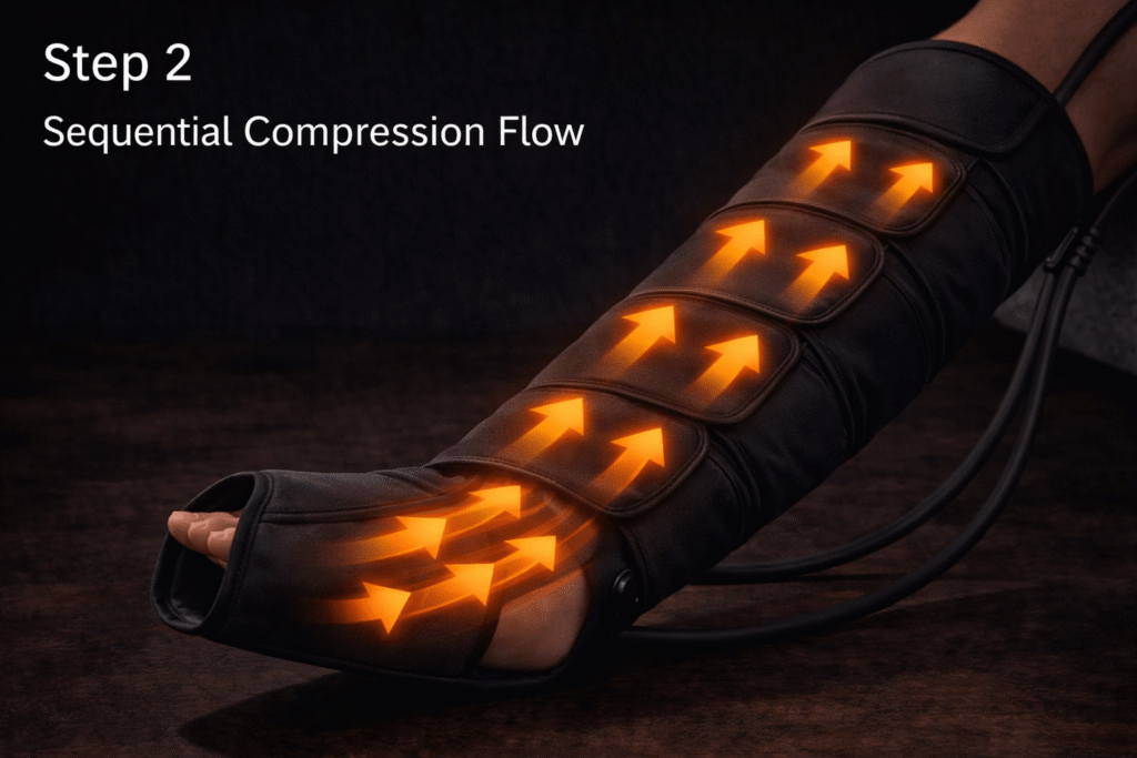 Quinear - sequential air compression moving from calf to thigh
